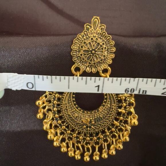 Bollywood Oxidized Gold Tone Jhumka Filigree Boho earrings - Picture 3 of 3